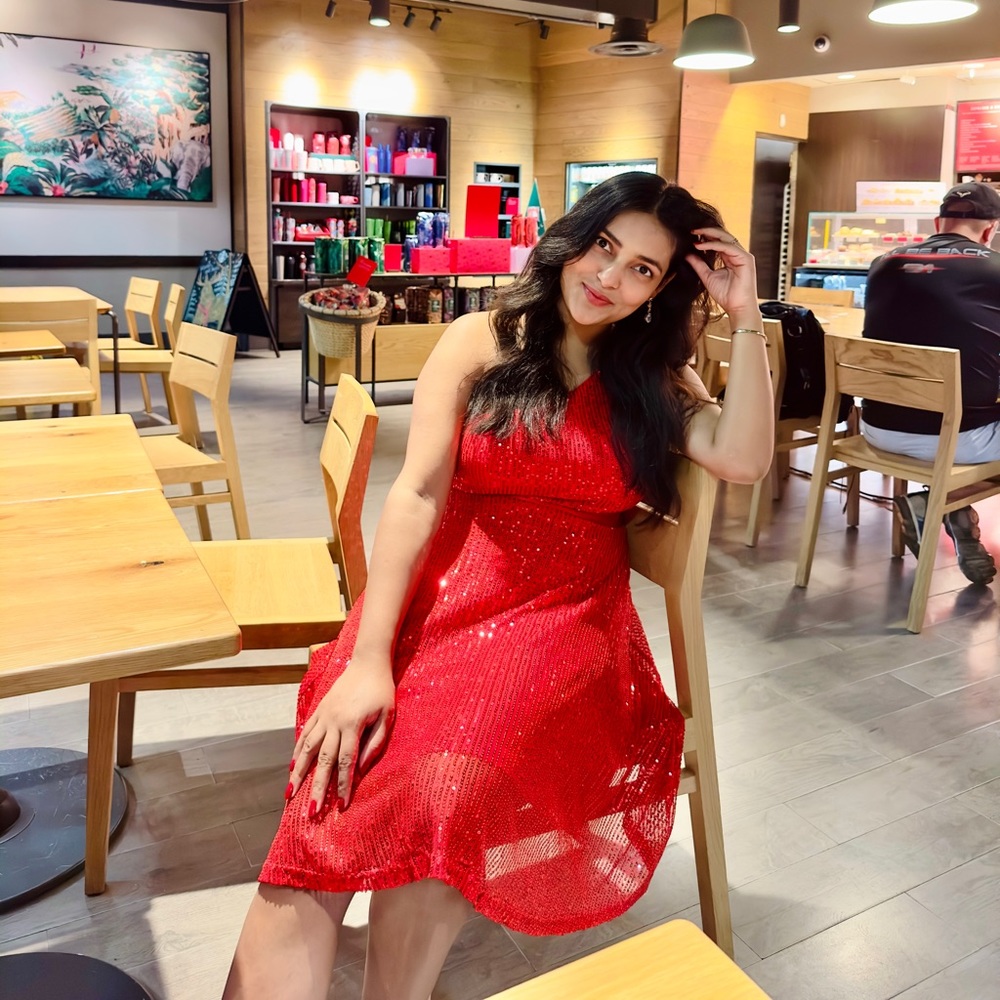 A red sequin dress. Wore only once.